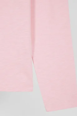 Slim pink long-sleeved cotton T-shirt