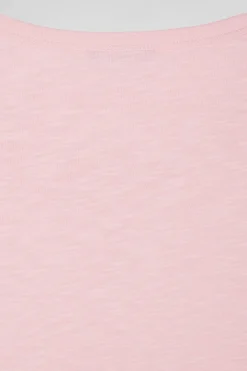 Slim pink long-sleeved cotton T-shirt