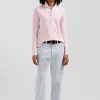 Slim pink long-sleeved stretch cotton polo shirt