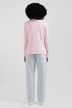 Slim pink long-sleeved stretch cotton polo shirt