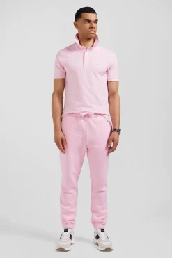 Slim pink short-sleeved stretch cotton polo shirt