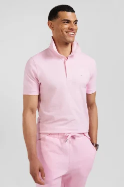 Slim pink short-sleeved stretch cotton polo shirt
