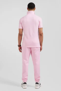 Slim pink short-sleeved stretch cotton polo shirt