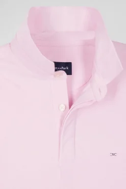 Slim pink short-sleeved stretch cotton polo shirt