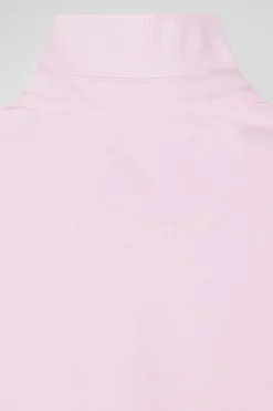 Slim pink short-sleeved stretch cotton polo shirt