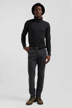 Slim plain anthracite grey chino trousers in stretch cotton
