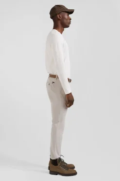 Slim plain beige chino trousers in stretch cotton