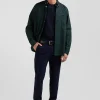 Slim plain navy blue chino trousers in stretch cotton