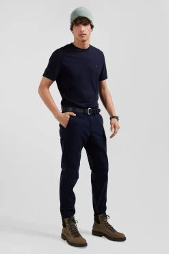 Slim plain navy blue chino trousers in stretch cotton
