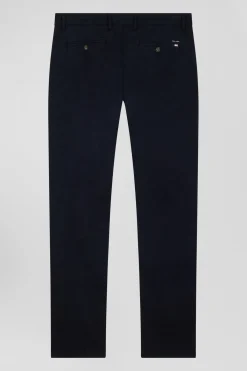 Slim plain navy blue chino trousers in stretch cotton