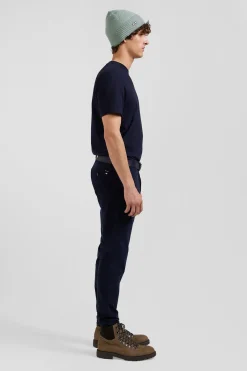 Slim plain navy blue chino trousers in stretch cotton