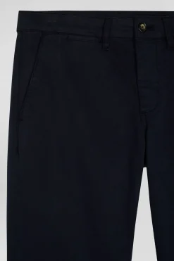 Slim plain navy blue chino trousers in stretch cotton