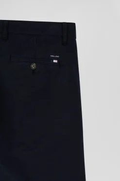 Slim plain navy blue chino trousers in stretch cotton