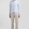 Slim sky blue long-sleeved cotton piqué polo shirt