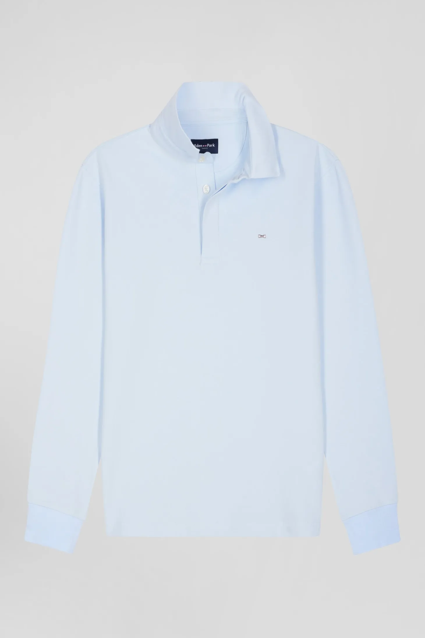 Slim sky blue long-sleeved cotton piqué polo shirt