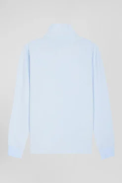 Slim sky blue long-sleeved cotton piqué polo shirt