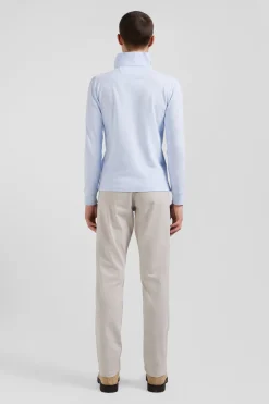 Slim sky blue long-sleeved cotton piqué polo shirt