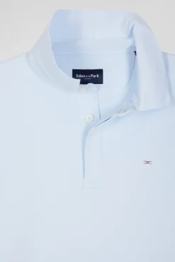 Slim sky blue long-sleeved cotton piqué polo shirt