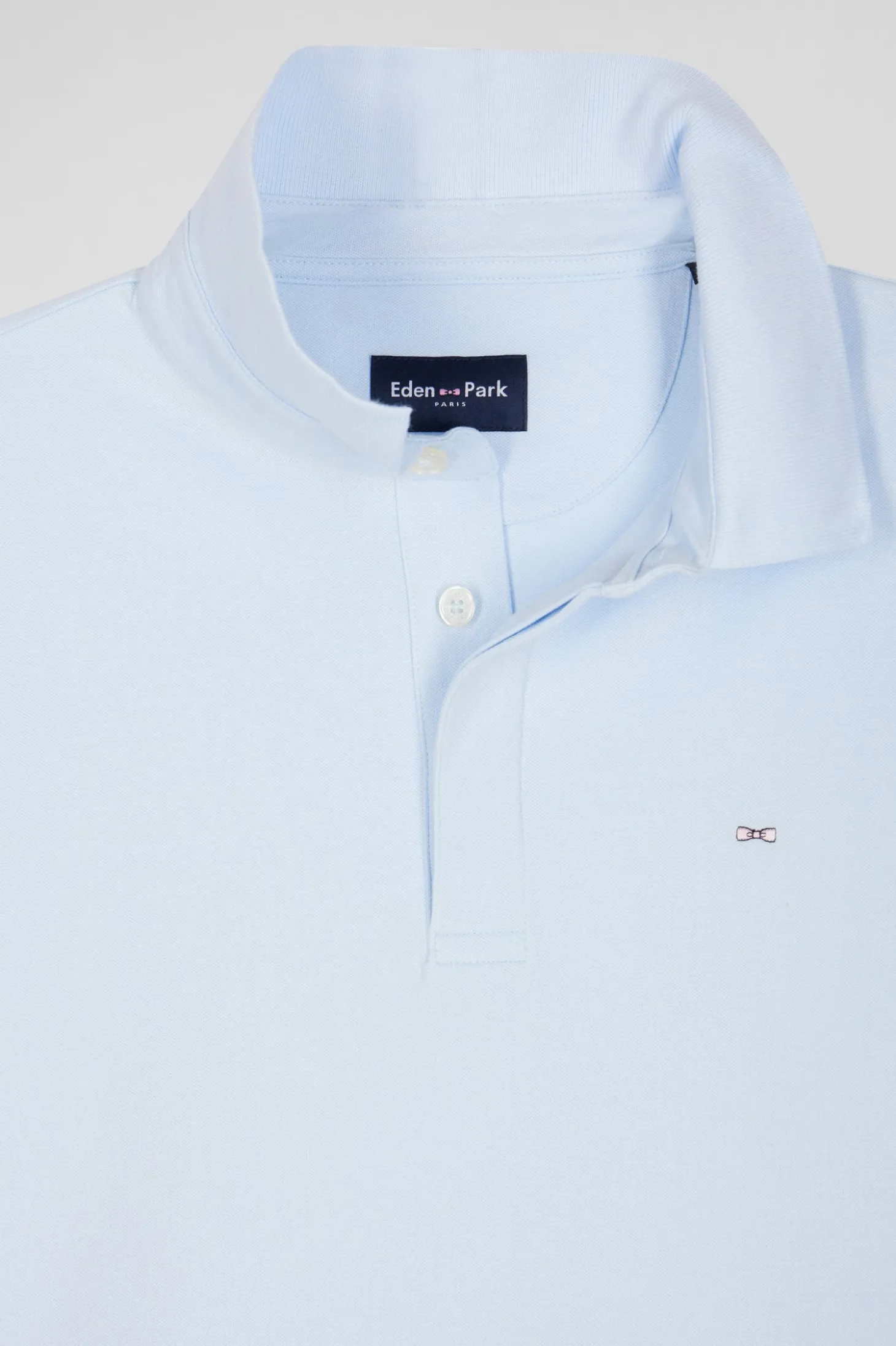 Slim sky blue long-sleeved cotton piqué polo shirt