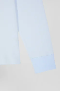 Slim sky blue long-sleeved cotton piqué polo shirt