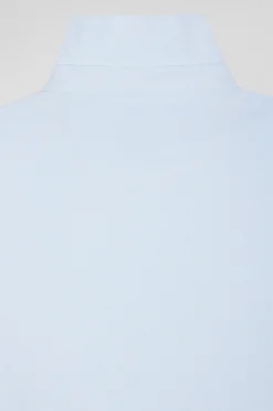 Slim sky blue long-sleeved cotton piqué polo shirt