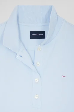 Slim sky blue plain stretch cotton short-sleeved polo shirt