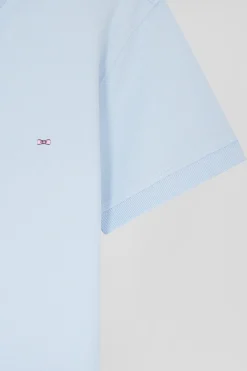 Slim sky blue plain stretch cotton short-sleeved polo shirt