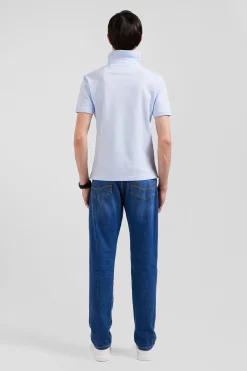 Slim sky blue short-sleeved stretch cotton polo shirt