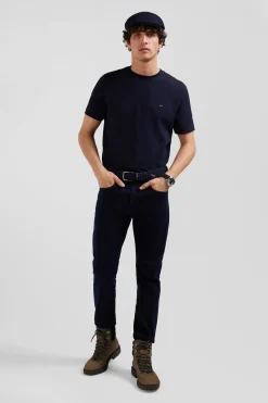 Slim stone-washed navy blue stretch denim jeans