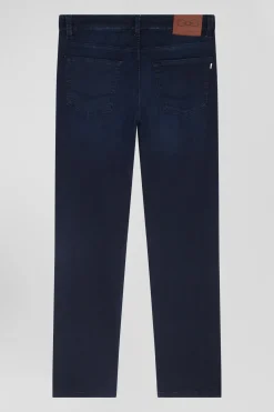 Slim stone-washed navy blue stretch denim jeans