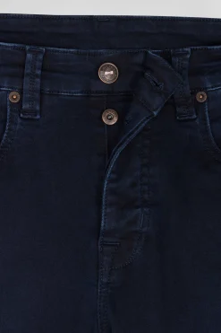 Slim stone-washed navy blue stretch denim jeans