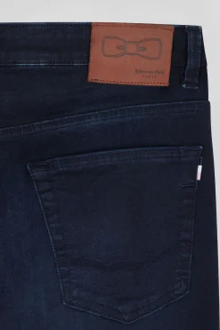Slim stone-washed navy blue stretch denim jeans