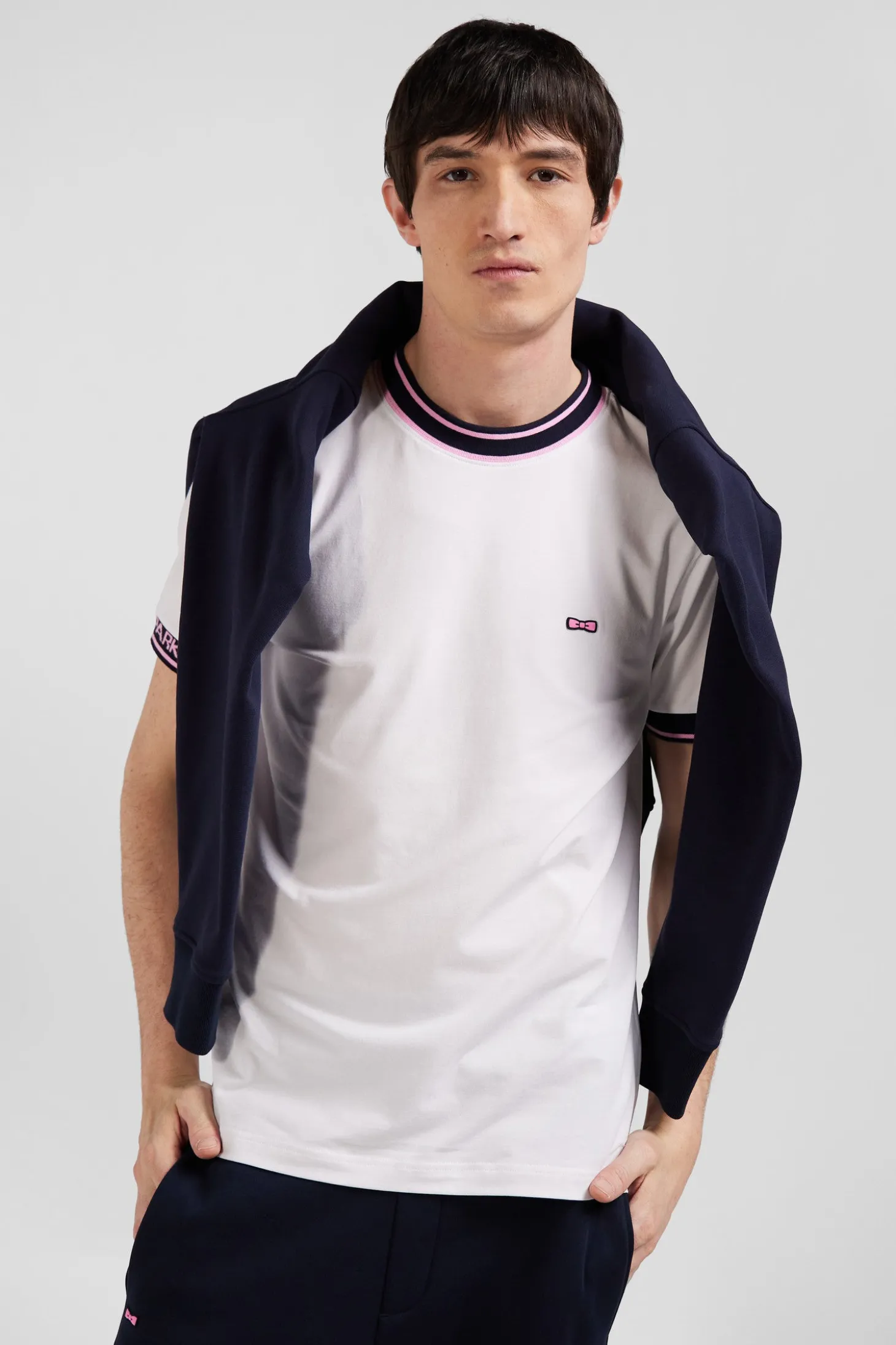 Slim white short-sleeved cotton T-shirt with Eden Park ribs