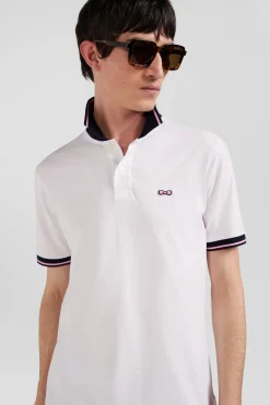 Slim white short-sleeved stretch cotton polo shirt with Eden Park jacquard collar