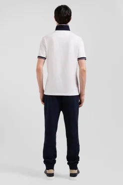 Slim white short-sleeved stretch cotton polo shirt with Eden Park jacquard collar