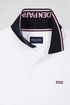Slim white short-sleeved stretch cotton polo shirt with Eden Park jacquard collar