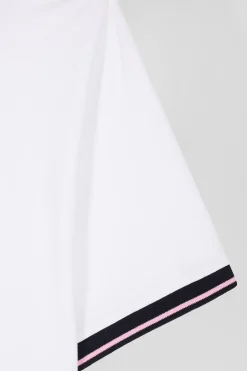 Slim white short-sleeved stretch cotton polo shirt with Eden Park jacquard collar