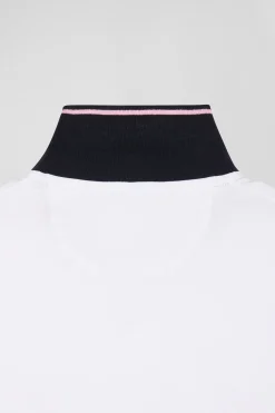 Slim white short-sleeved stretch cotton polo shirt with Eden Park jacquard collar