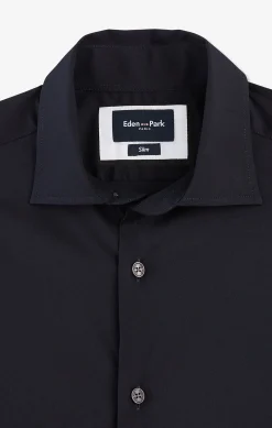 Slim-fit navy shirt in stretch poplin