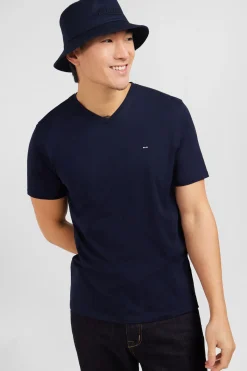 V-neck navy light pima cotton t-shirt