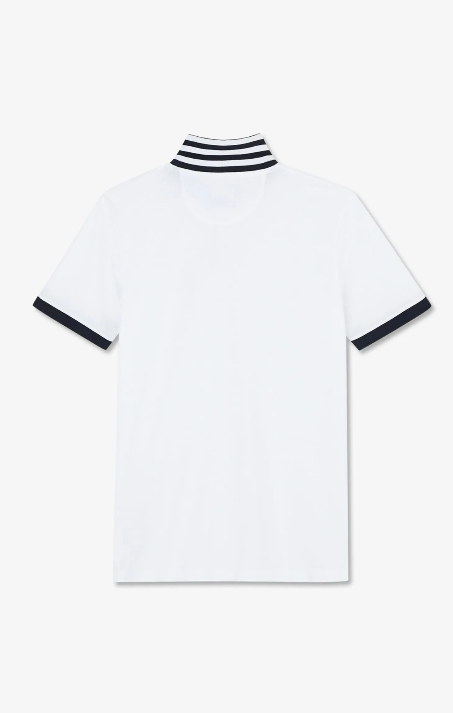 White pima cotton polo with contrasting accents