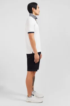 White pima cotton polo with contrasting accents