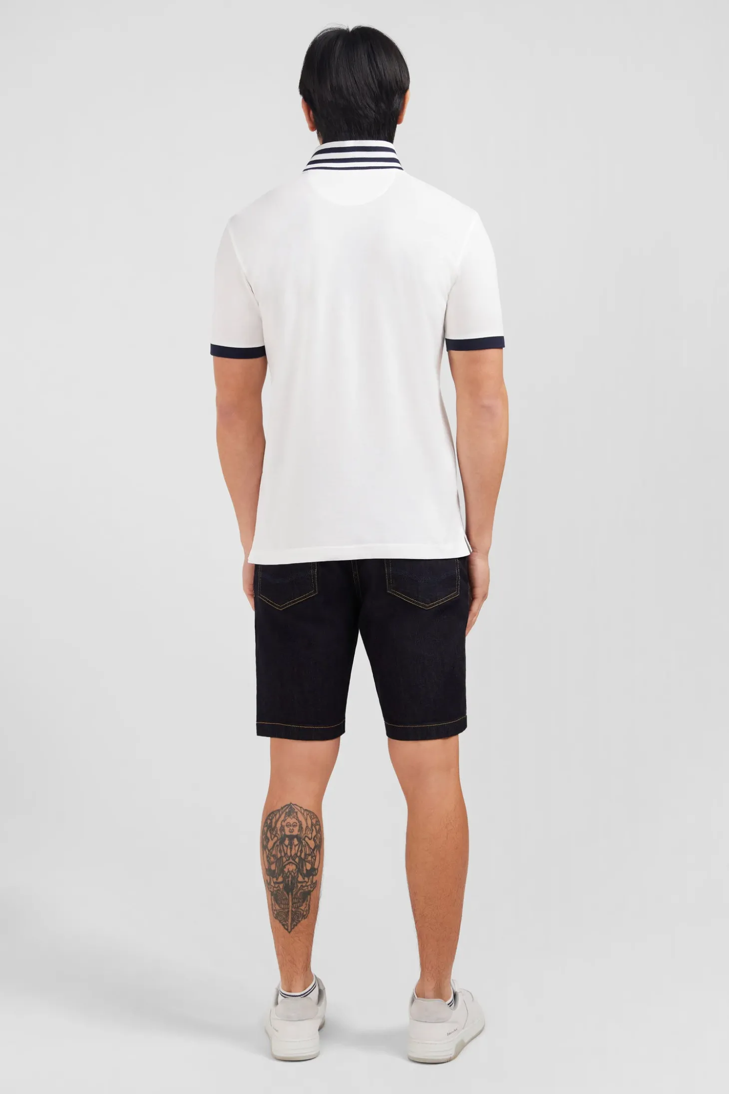 White pima cotton polo with contrasting accents