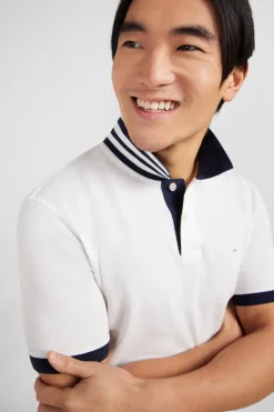 White pima cotton polo with contrasting accents