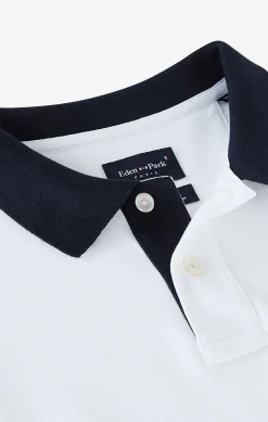 White pima cotton polo with contrasting accents