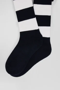 White stretch cotton rugby socks with stripes