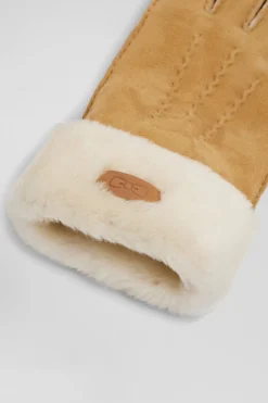 Women's camel shearling leather gloves